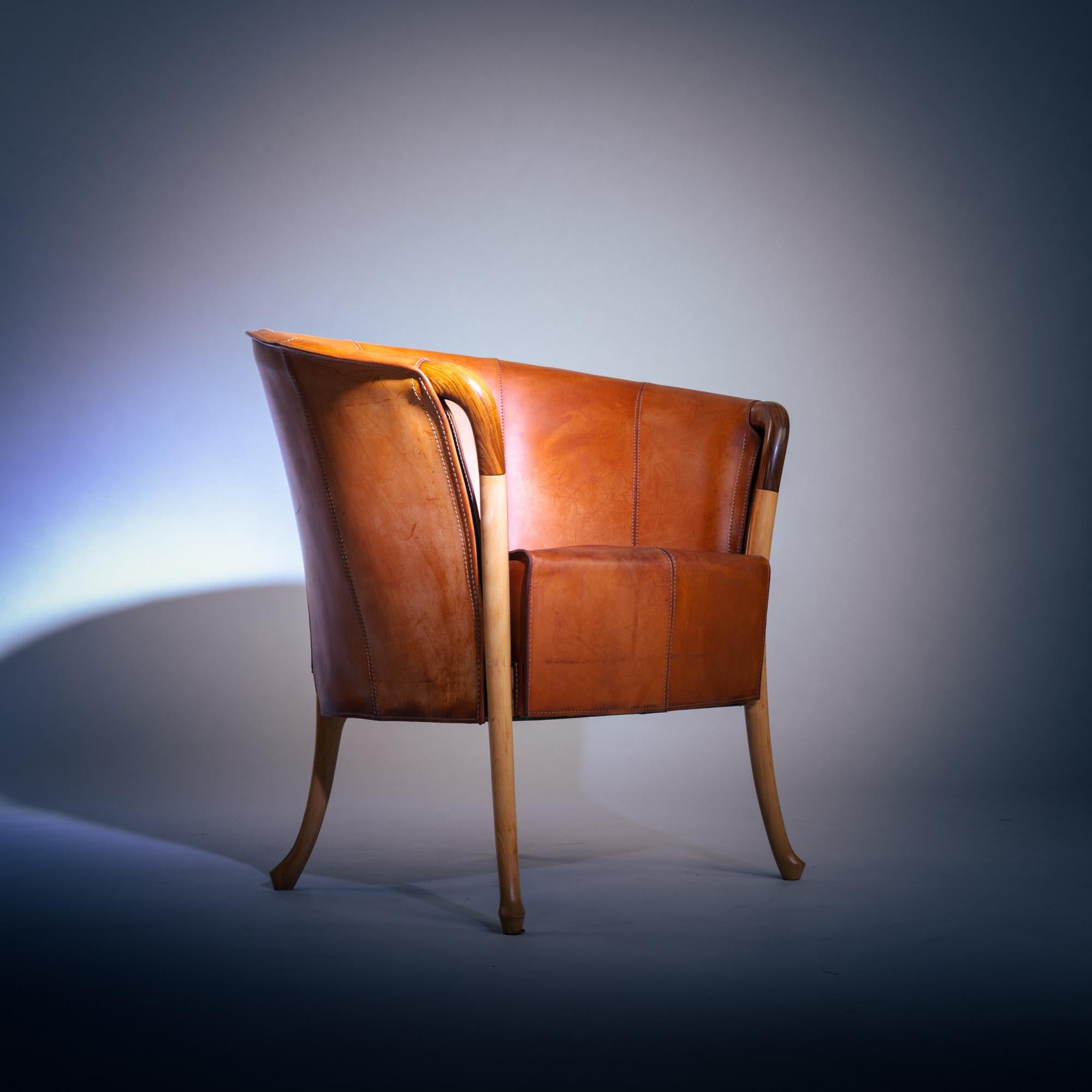 Giorgetti Progetti 63230 Sattellederstühle aus Buche, 2er-Set, Italien 1980er im Angebot 11
