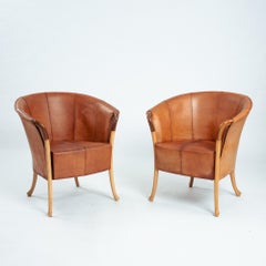 Giorgetti Progetti 63230 brown saddle leather  chairs, set of 2, Italy 1980s