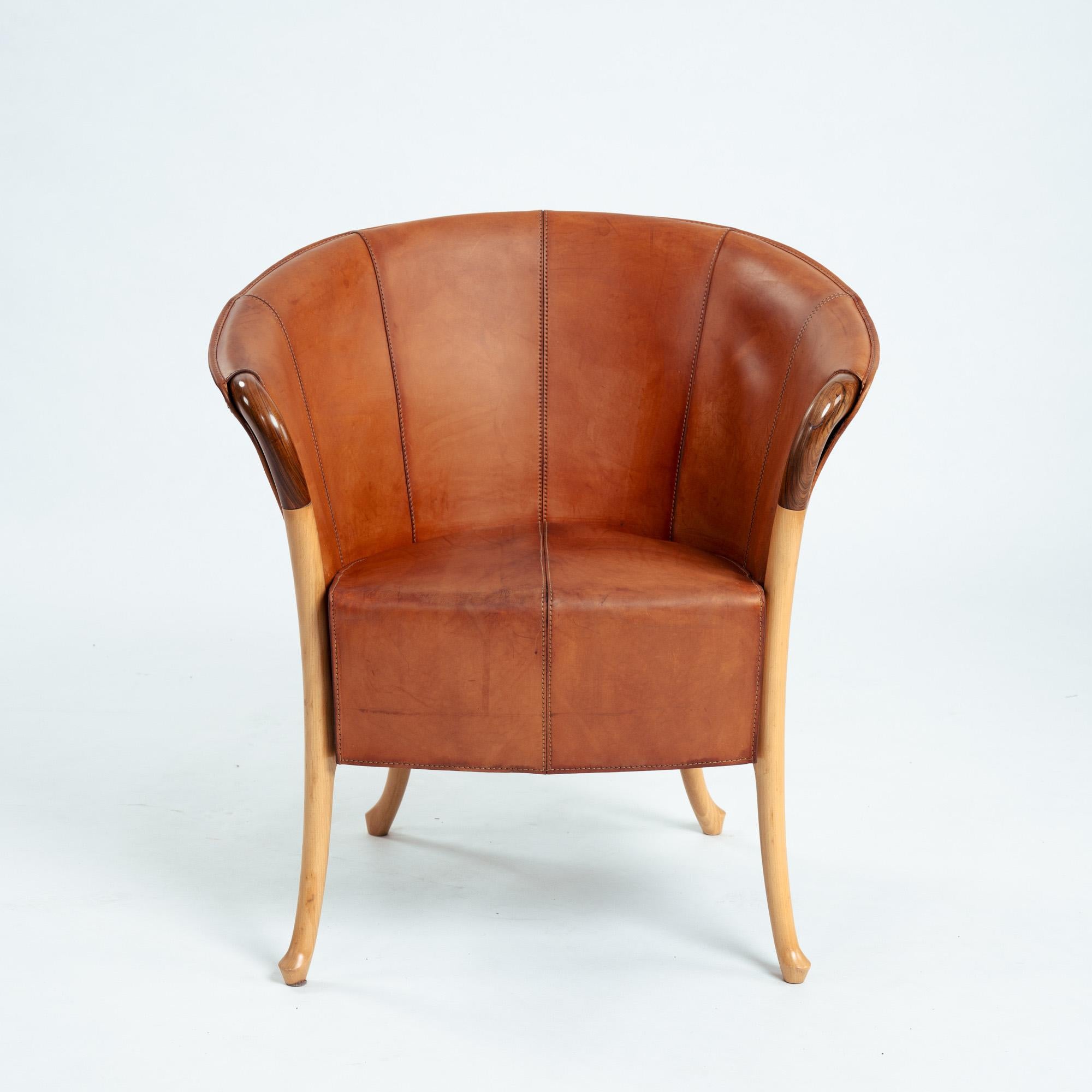 Giorgetti Progetti 63230 Sattellederstühle aus Buche, 2er-Set, Italien 1980er (Sonstiges) im Angebot