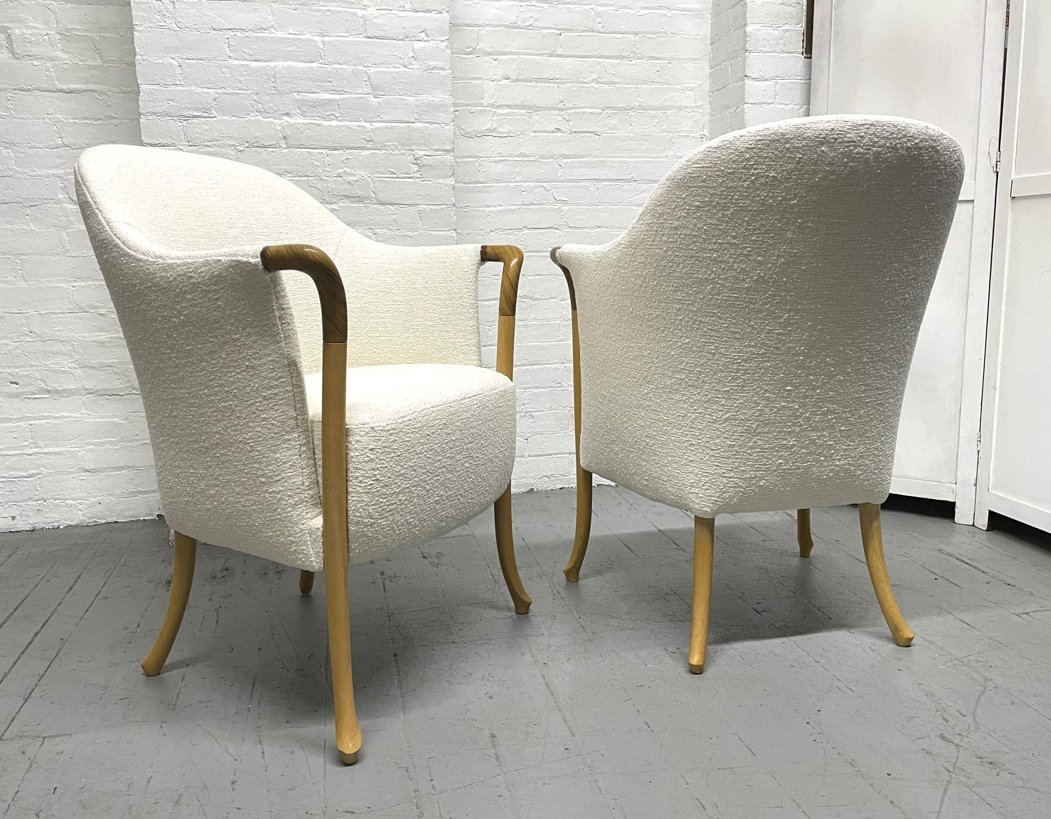 Pair of Umberto Asnago for Giorgetti Progetti arm or lounge chairs. Chairs are upholstered in off-white Bouclé with an oak and beech frame.