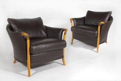 Giorgetti Progetti Series 'Peggy' Lounge Chairs in Chocolate Brown Leather