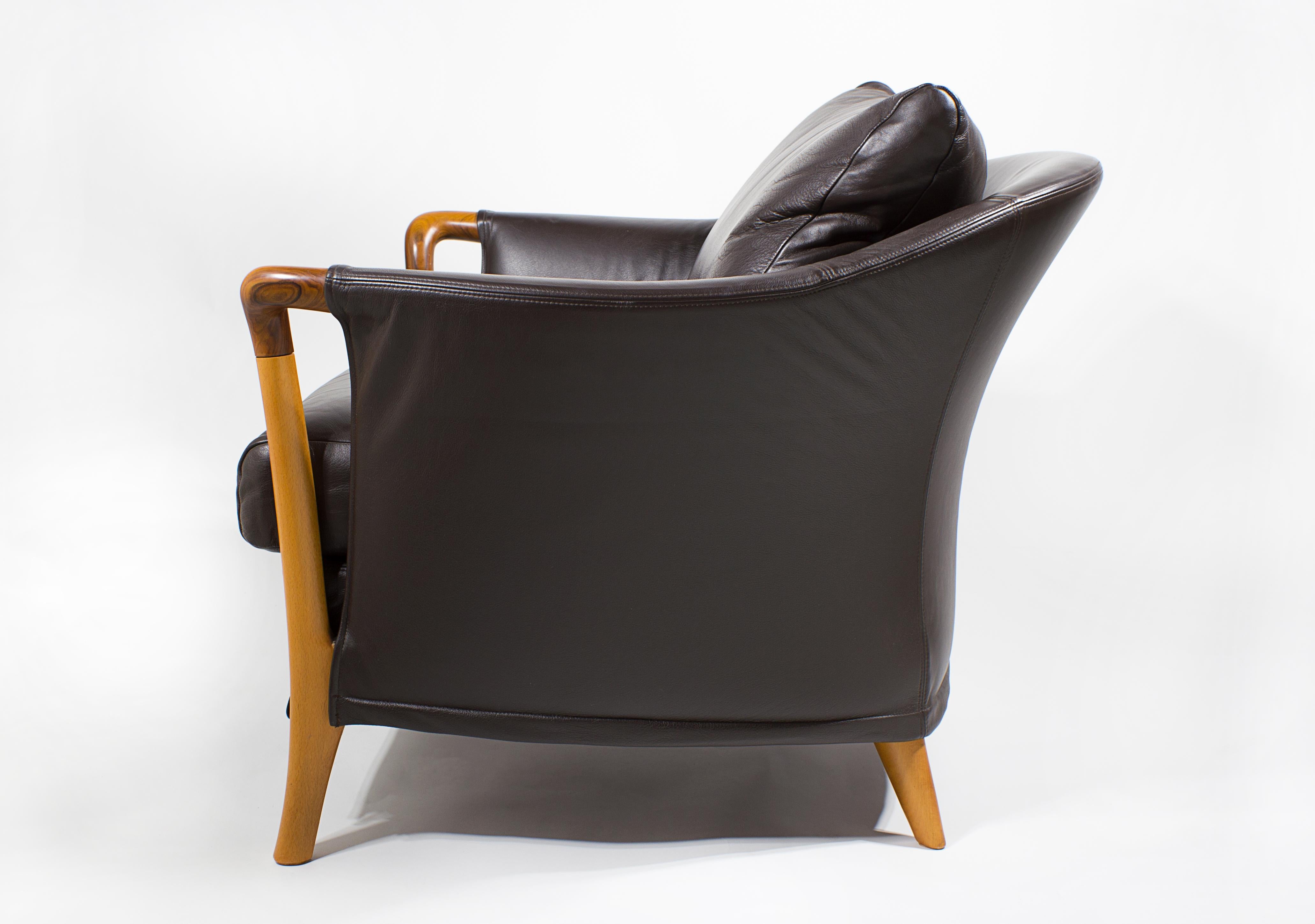 Giorgetti Progetti Series 'Peggy' Lounge Chairs in Chocolate Brown Leather In Good Condition For Sale In Dallas, TX