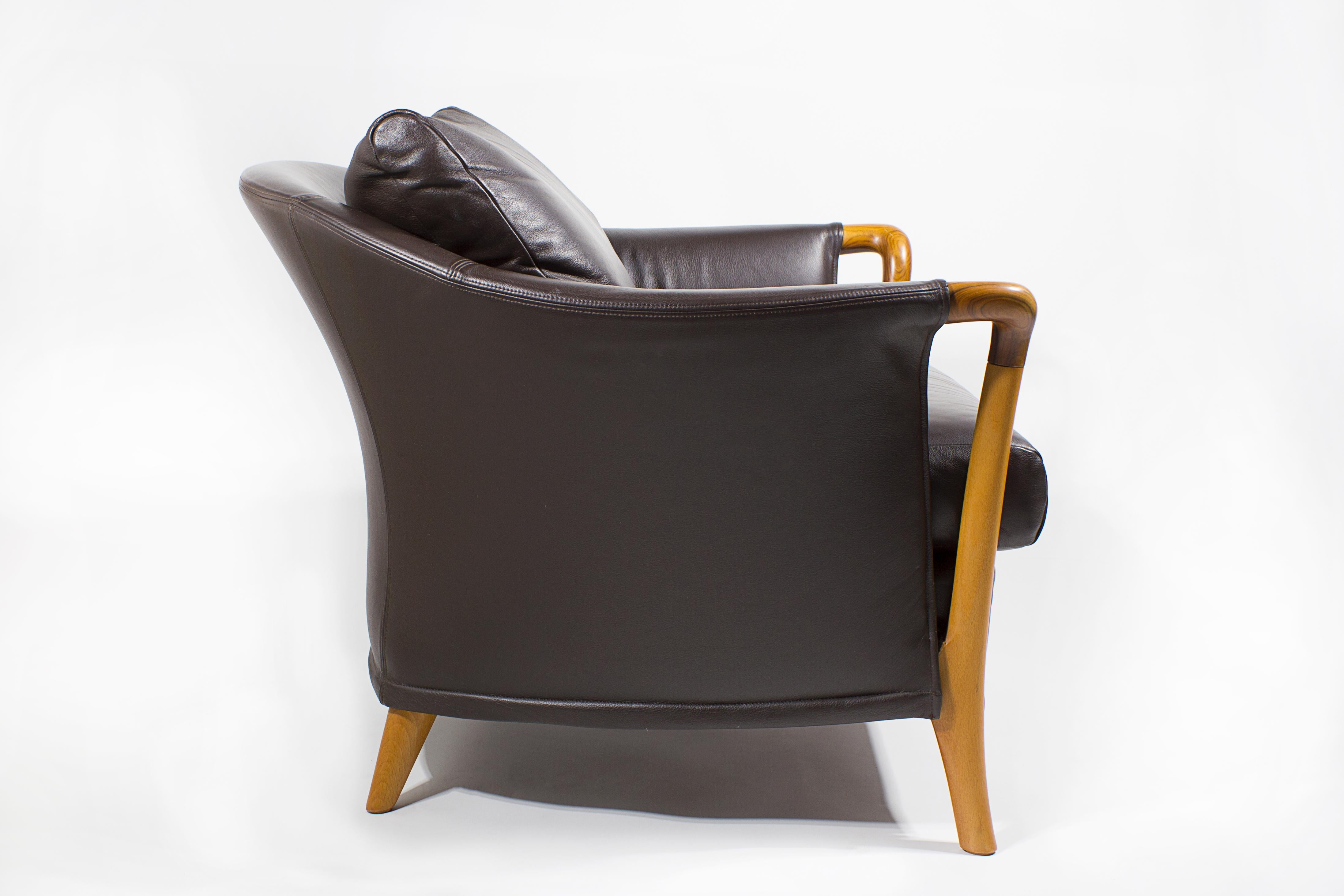 Giorgetti Progetti Series 'Peggy' Lounge Chairs in Chocolate Brown Leather For Sale 1