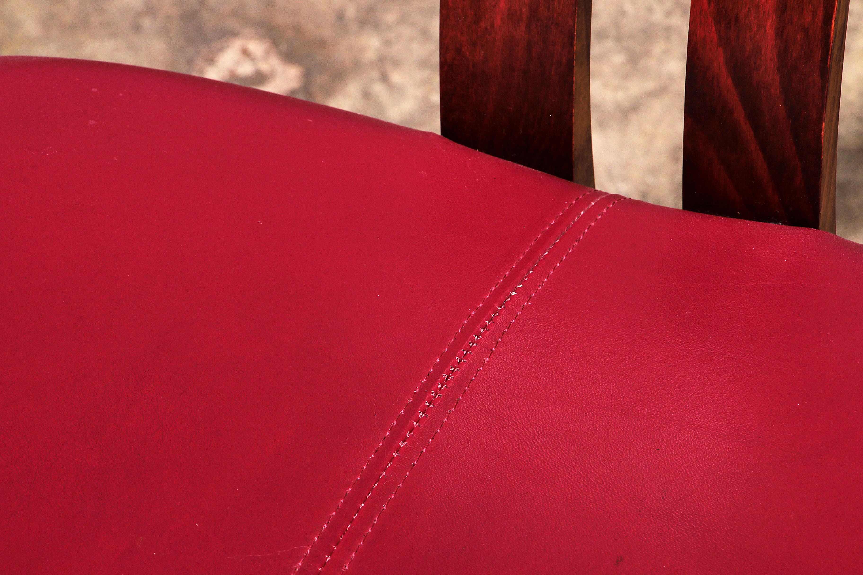 Giorgetti Progetti Wooden Office Chair with Red Leather Seat 8