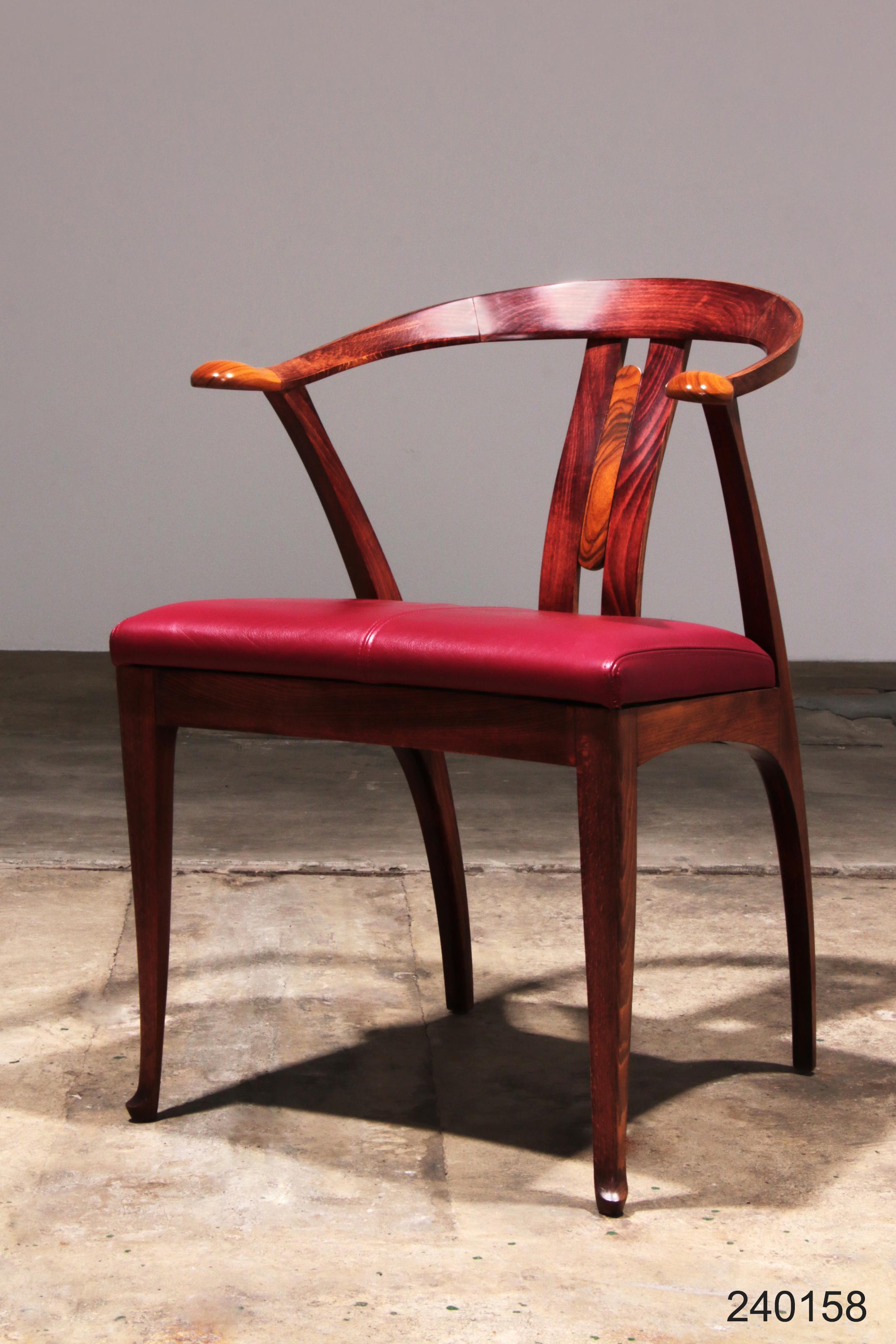 Giorgetti Progetti Wooden Office Chair with Red Leather Seat 12