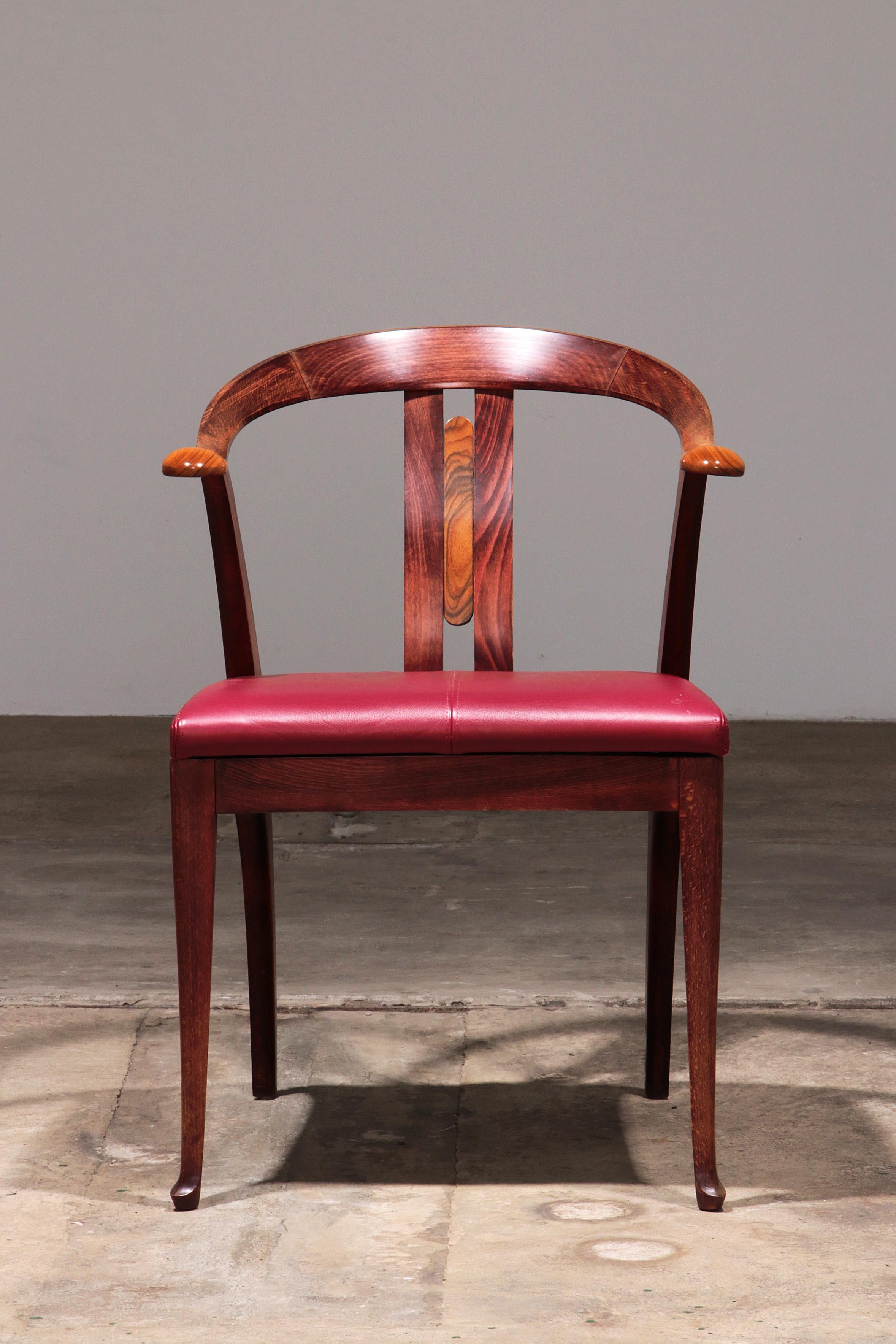Italian Giorgetti Progetti Wooden Office Chair with Red Leather Seat