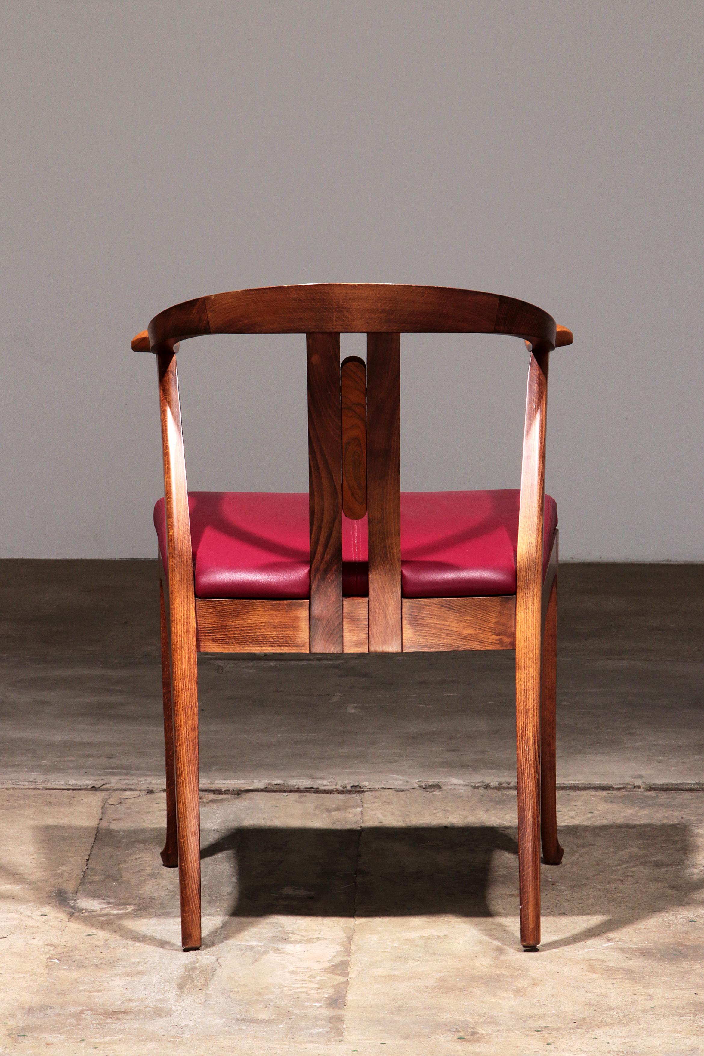 Late 20th Century Giorgetti Progetti Wooden Office Chair with Red Leather Seat