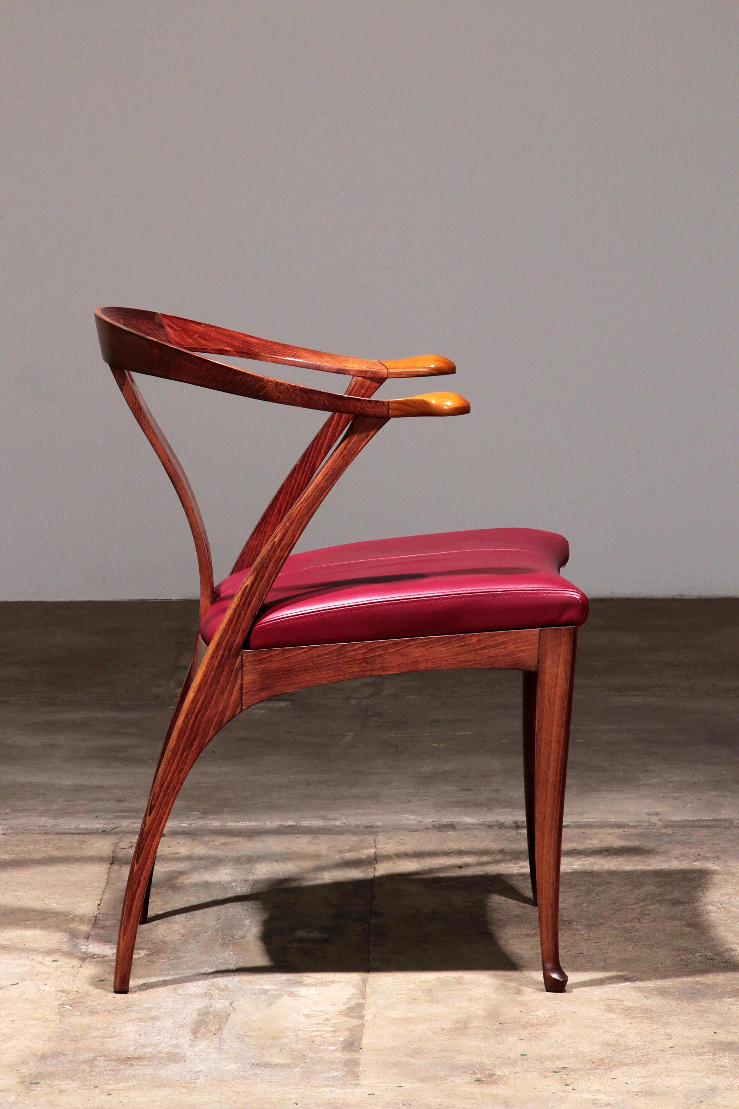 Giorgetti Progetti Wooden Office Chair with Red Leather Seat 1