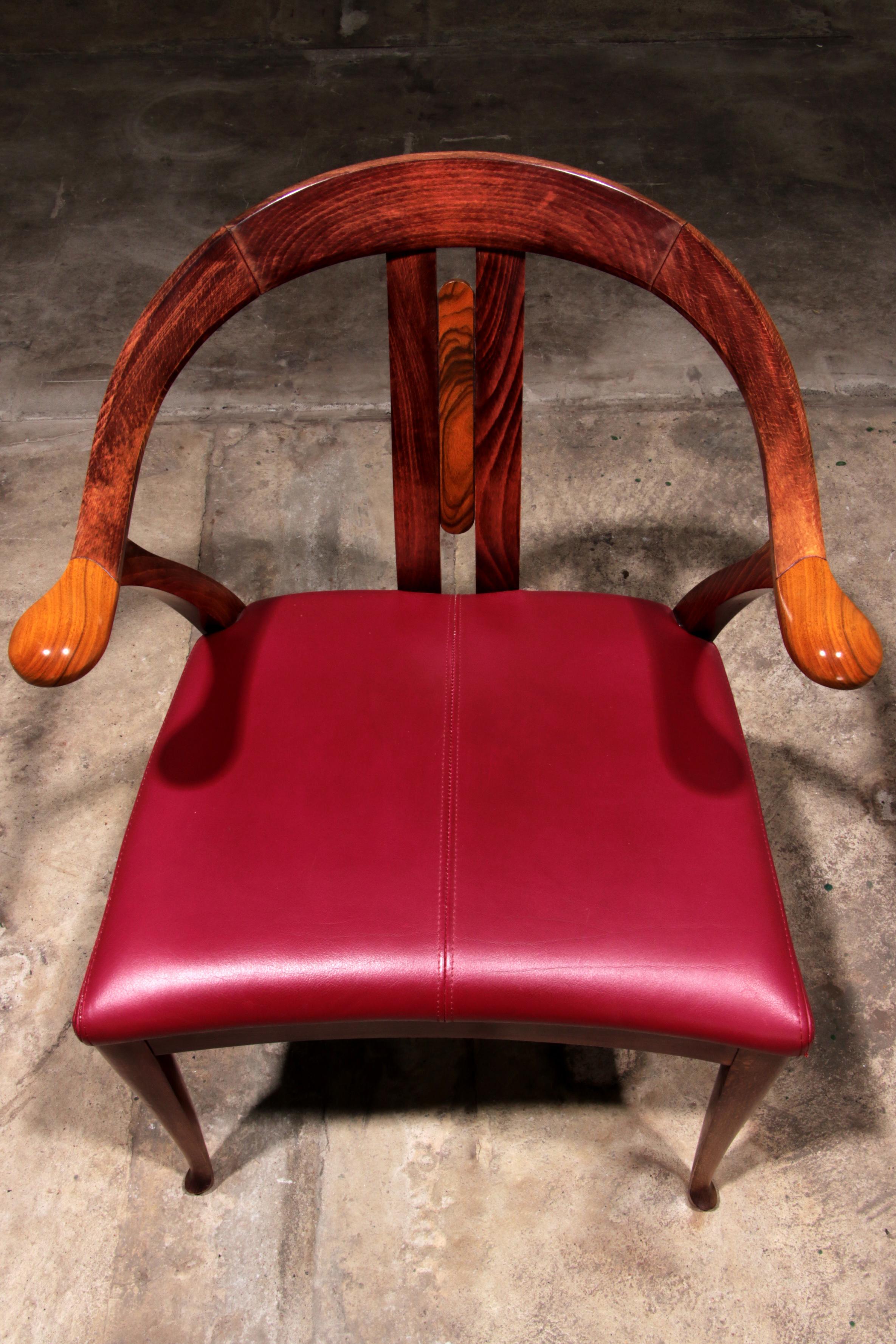 Giorgetti Progetti Wooden Office Chair with Red Leather Seat 2