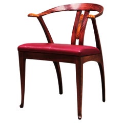 Vintage Giorgetti Progetti Wooden Office Chair with Red Leather Seat