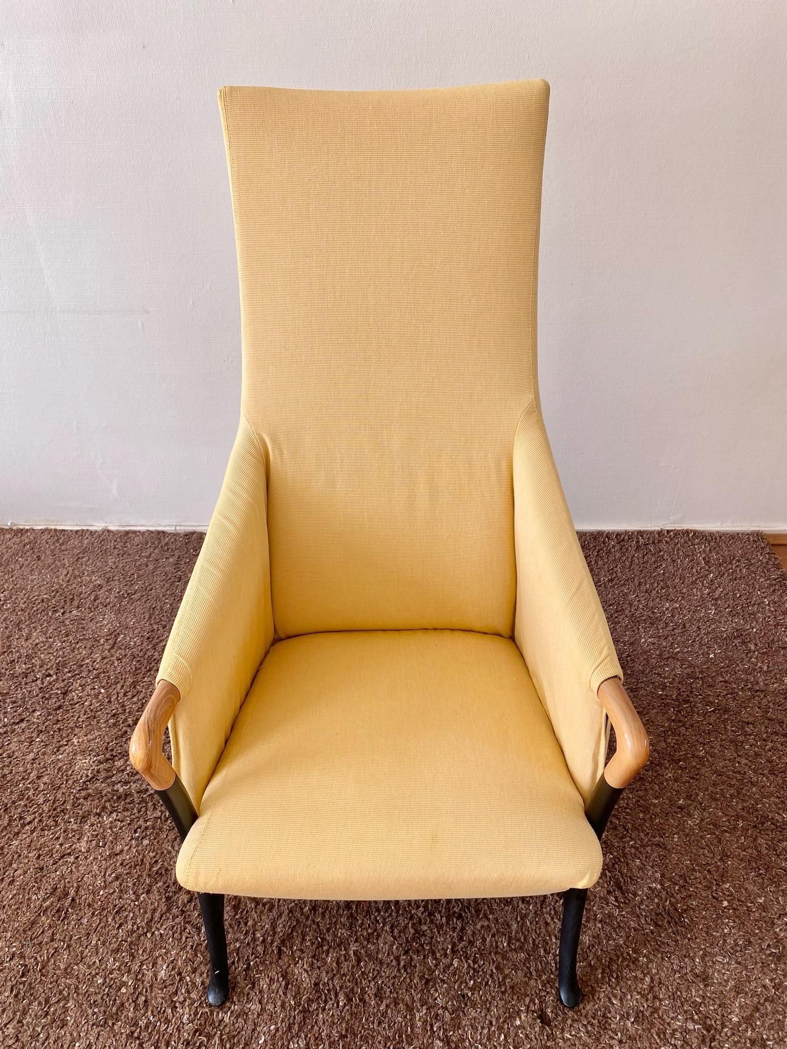 Post-Modern Giorgetti Progetti Yellow Wing chair, Highback Chair. For Sale