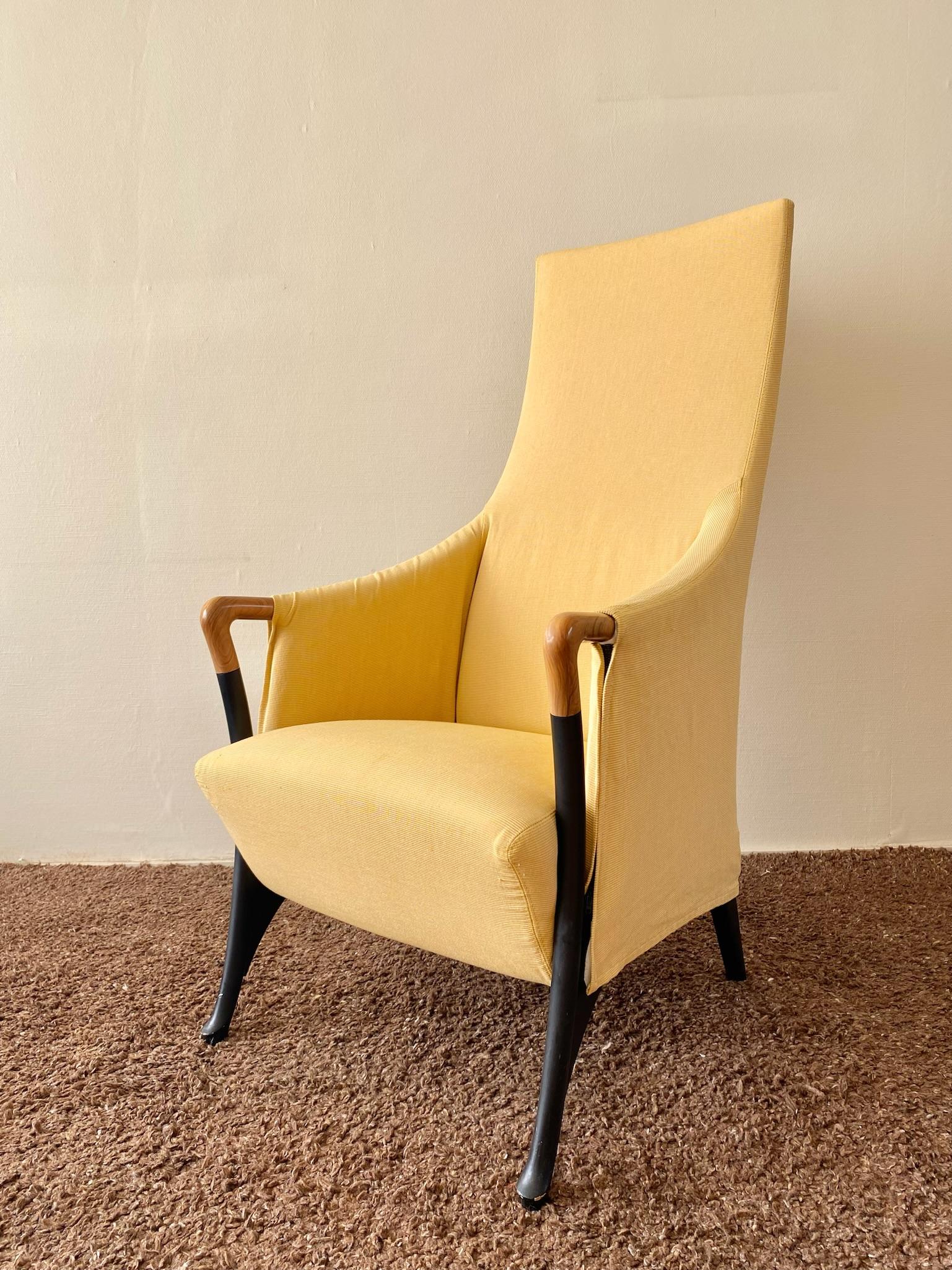 Italian Giorgetti Progetti Yellow Wing chair, Highback Chair. For Sale