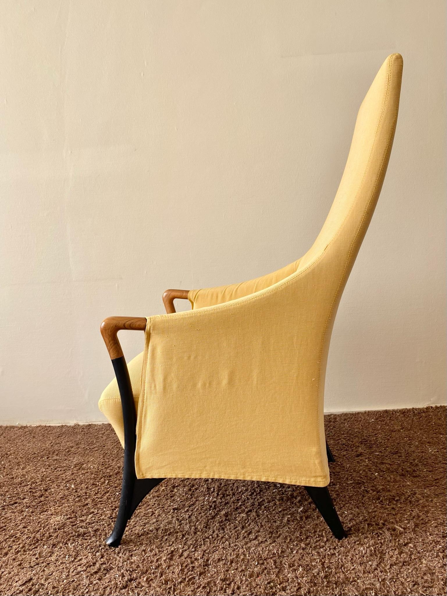 Post-Modern Giorgetti Progetti Yellow Wing chair, Highback Chair. For Sale