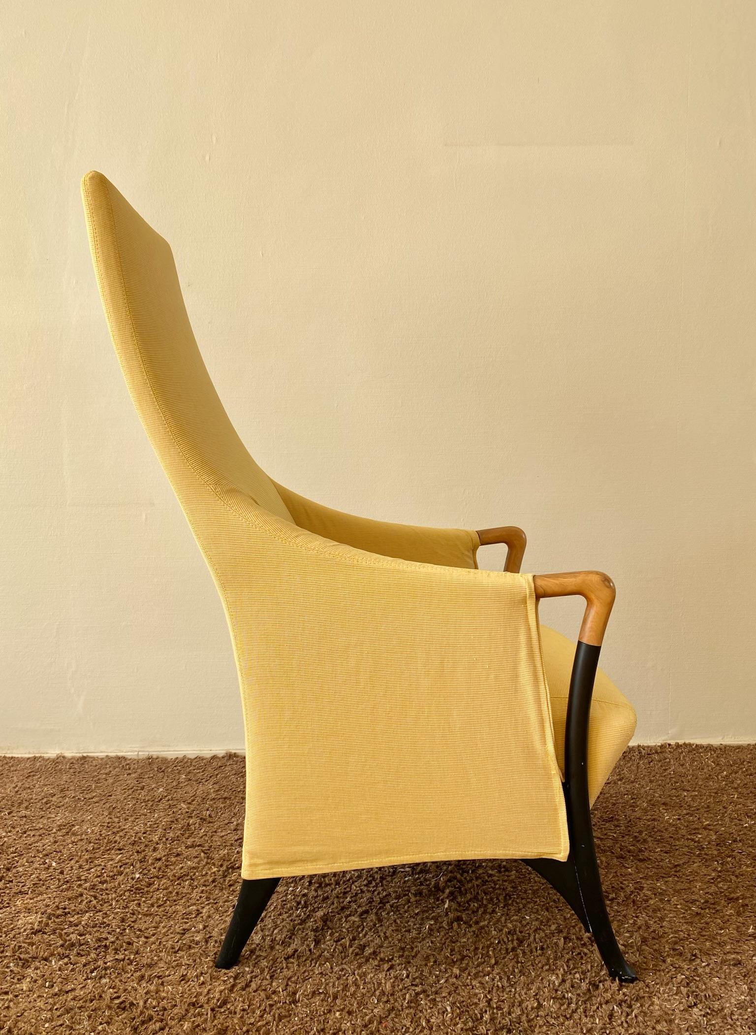 Fabric Giorgetti Progetti Yellow Wing chair, Highback Chair. For Sale
