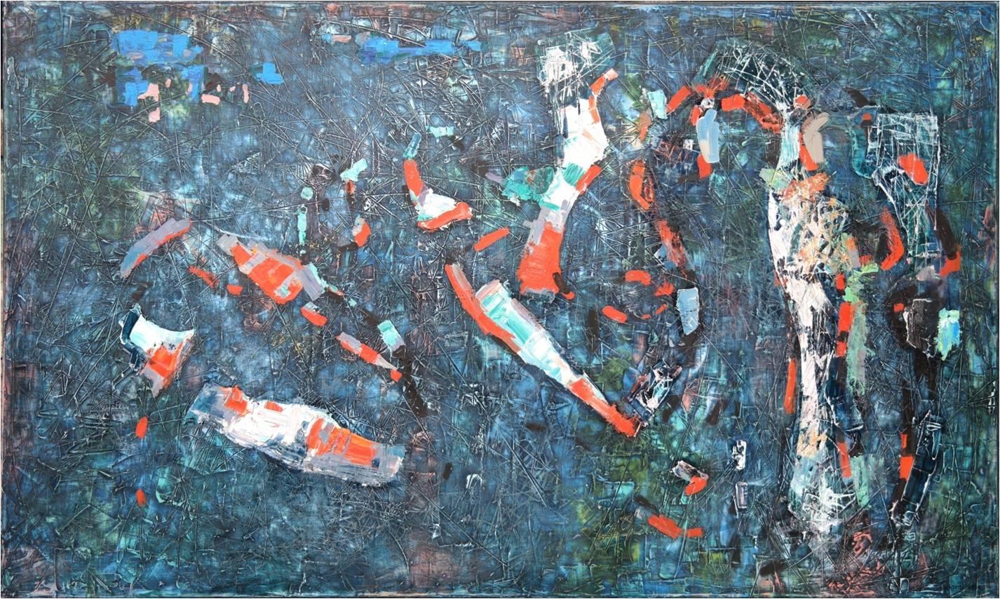GIORGI VEPKHVADZE Abstract Painting - " Composition N 33". Oil on canvas. 47.5 X 79 Inch.