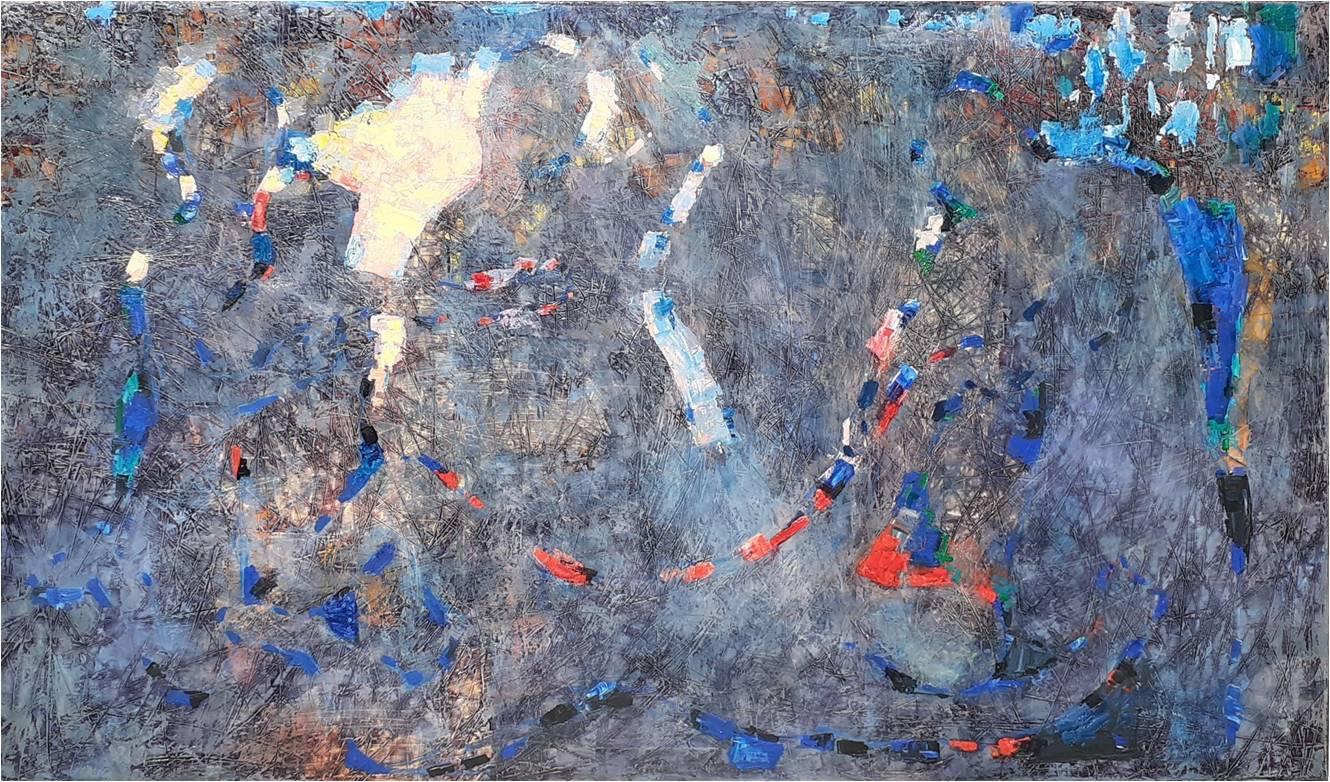 GIORGI VEPKHVADZE Abstract Painting - "Composition N 25". Oil on canvas. 47.5 X 79 Inch. 