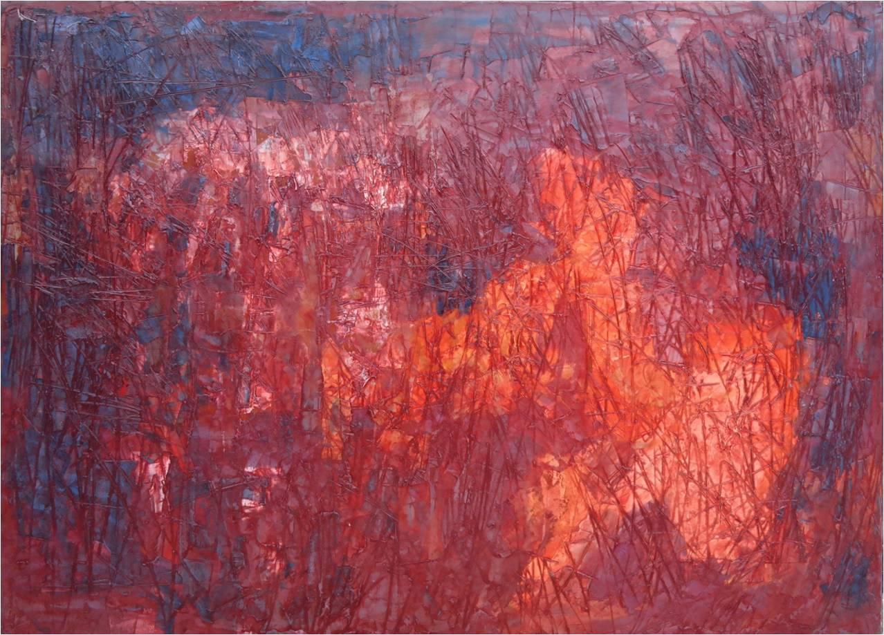 GIORGI VEPKHVADZE Abstract Painting – „Composition N 36“. Öl auf Leinwand. 28 x 48 Zoll.