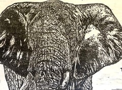 Tembo: Wunderschöner Elefanten-Linolschnitt, gedruckt auf japanischem Kozo-Papier, 90 g