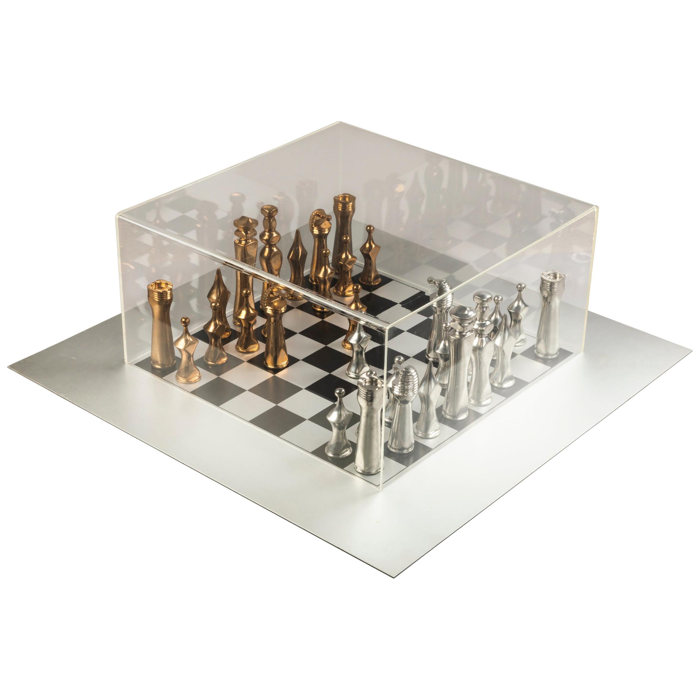 Giorgio Amelio Roccamonte Magnificient Chessboard with Bronze Figures, 1970s