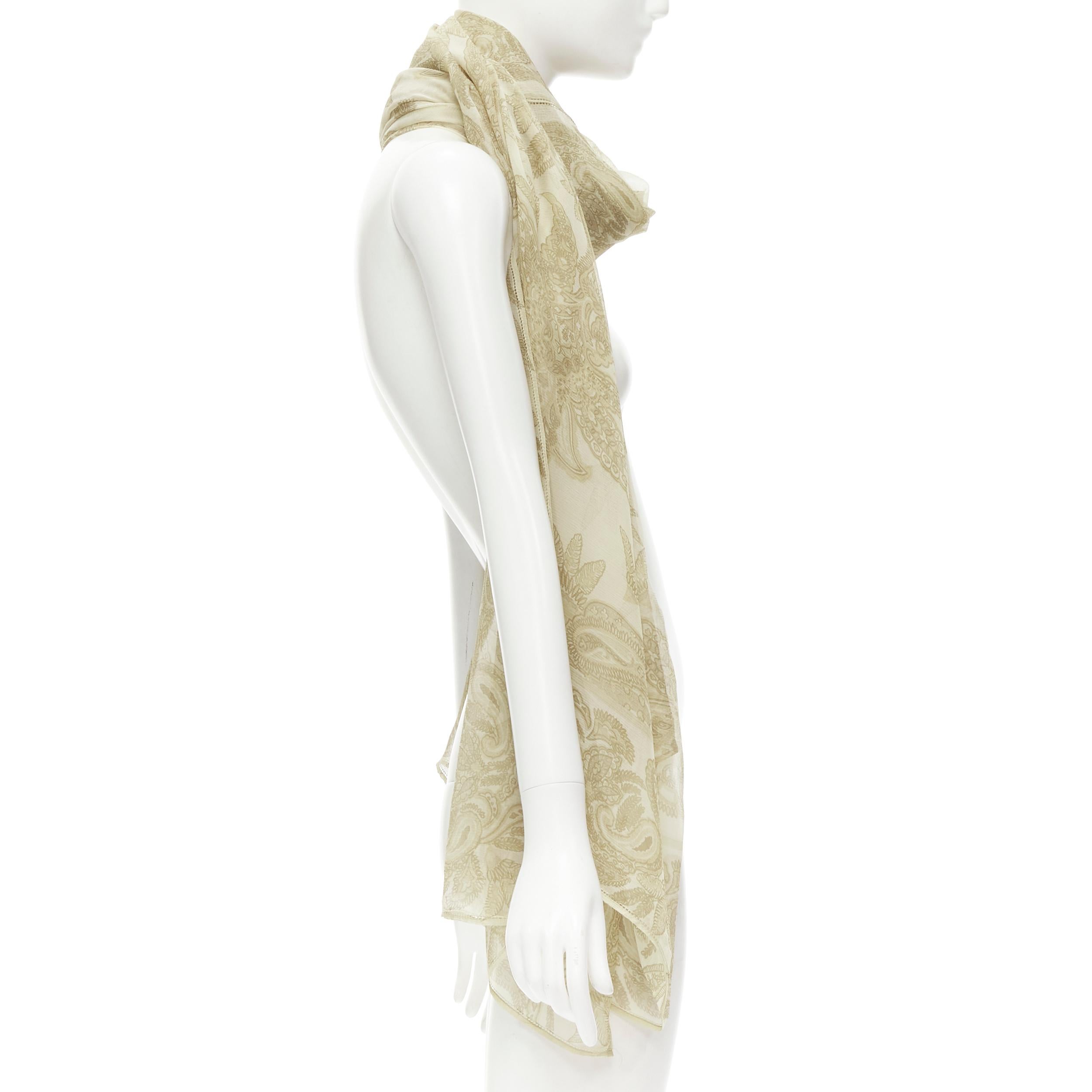 Beige GIORGIO ARMANI  100% silk beige floral print sheer scarf For Sale