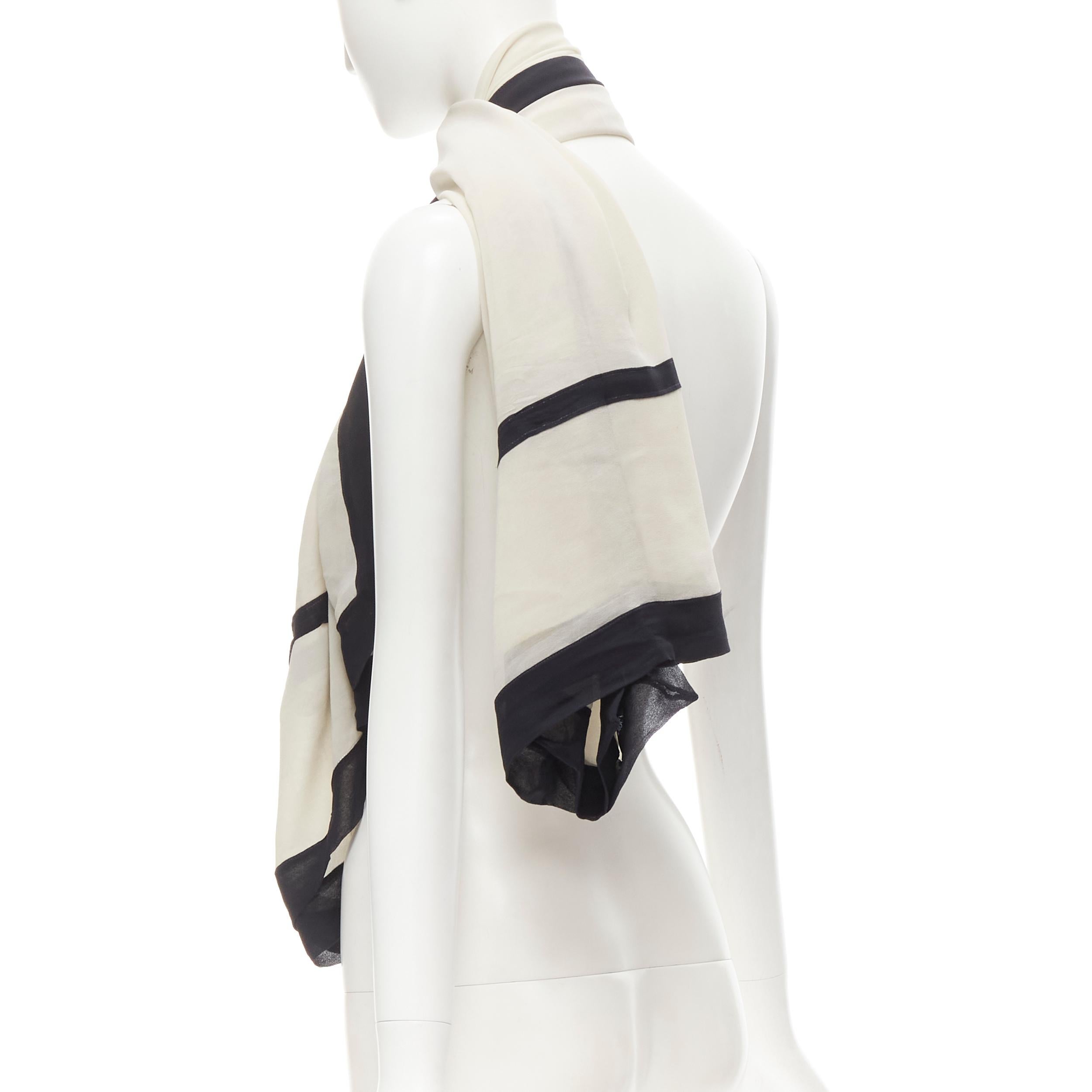 Black GIORGIO ARMANI 100% silk cream black trim large scarf