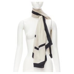 GIORGIO ARMANI sciarpa grande in 100% seta crema con rifiniture nere