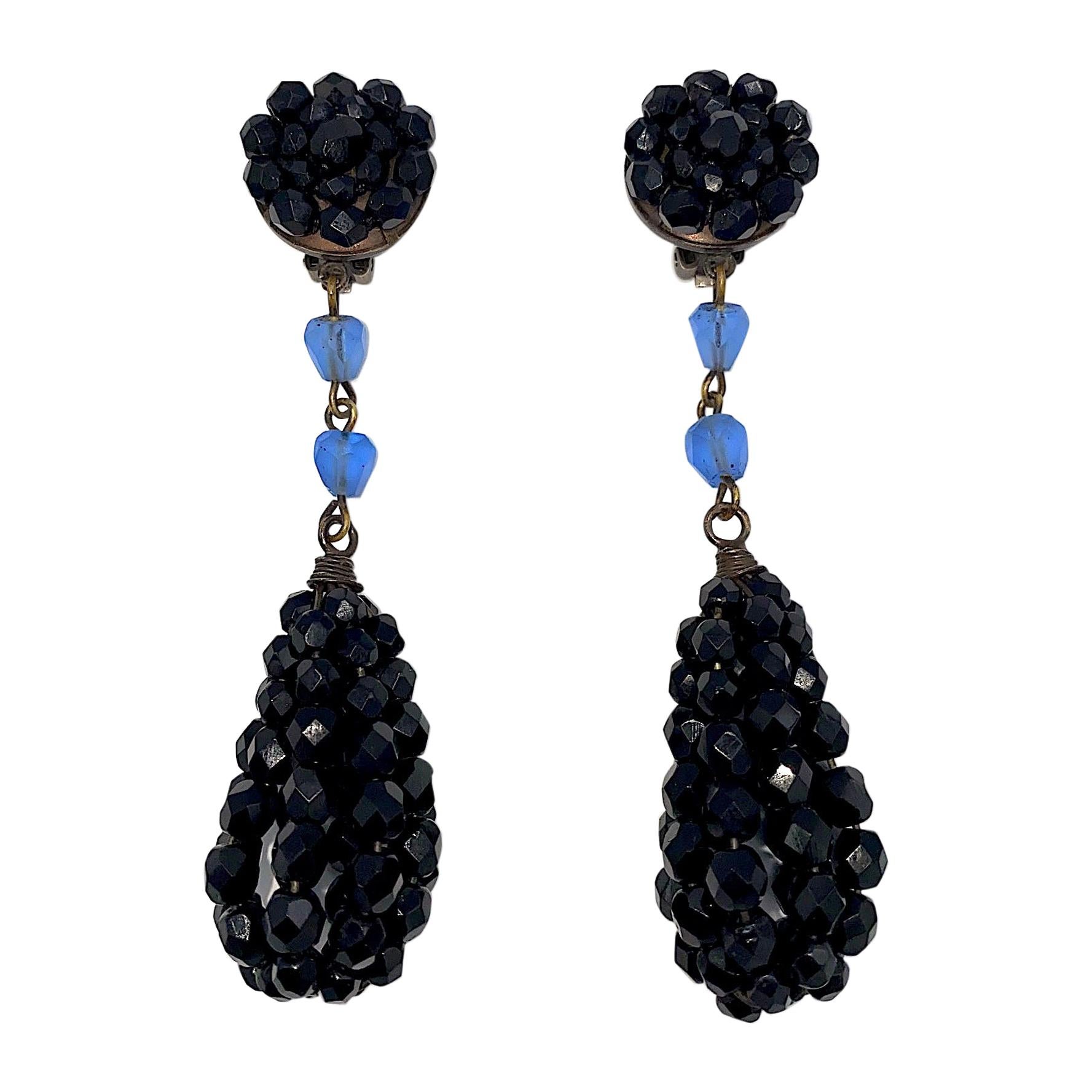 Giorgio Armani 1980s Black Bead 4" Pendant Earrings