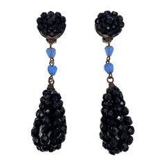 Giorgio Armani 1980s Black Bead 4" Pendant Earrings