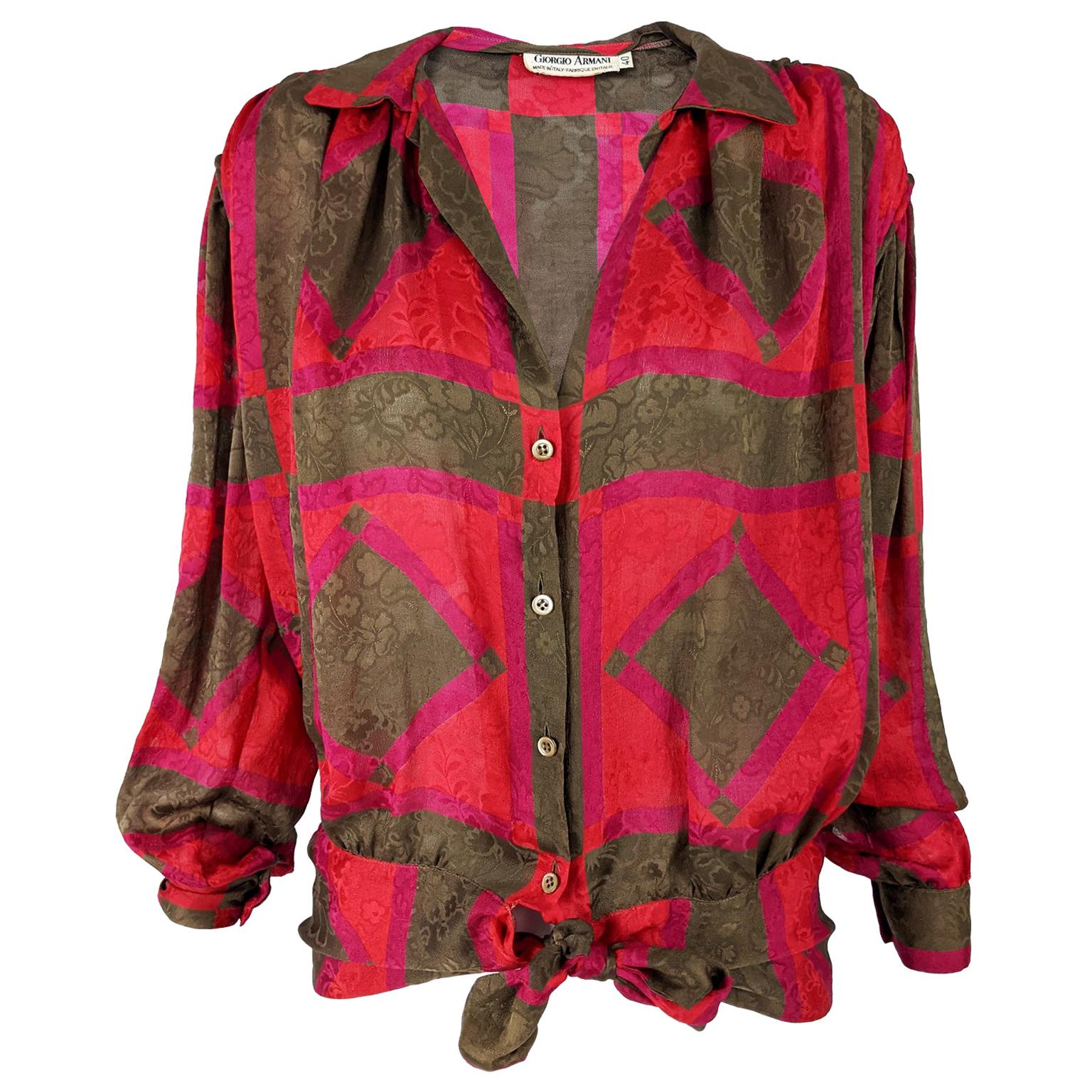 Giorgio Armani 1980s Vintage Patterned Blouse For Sale