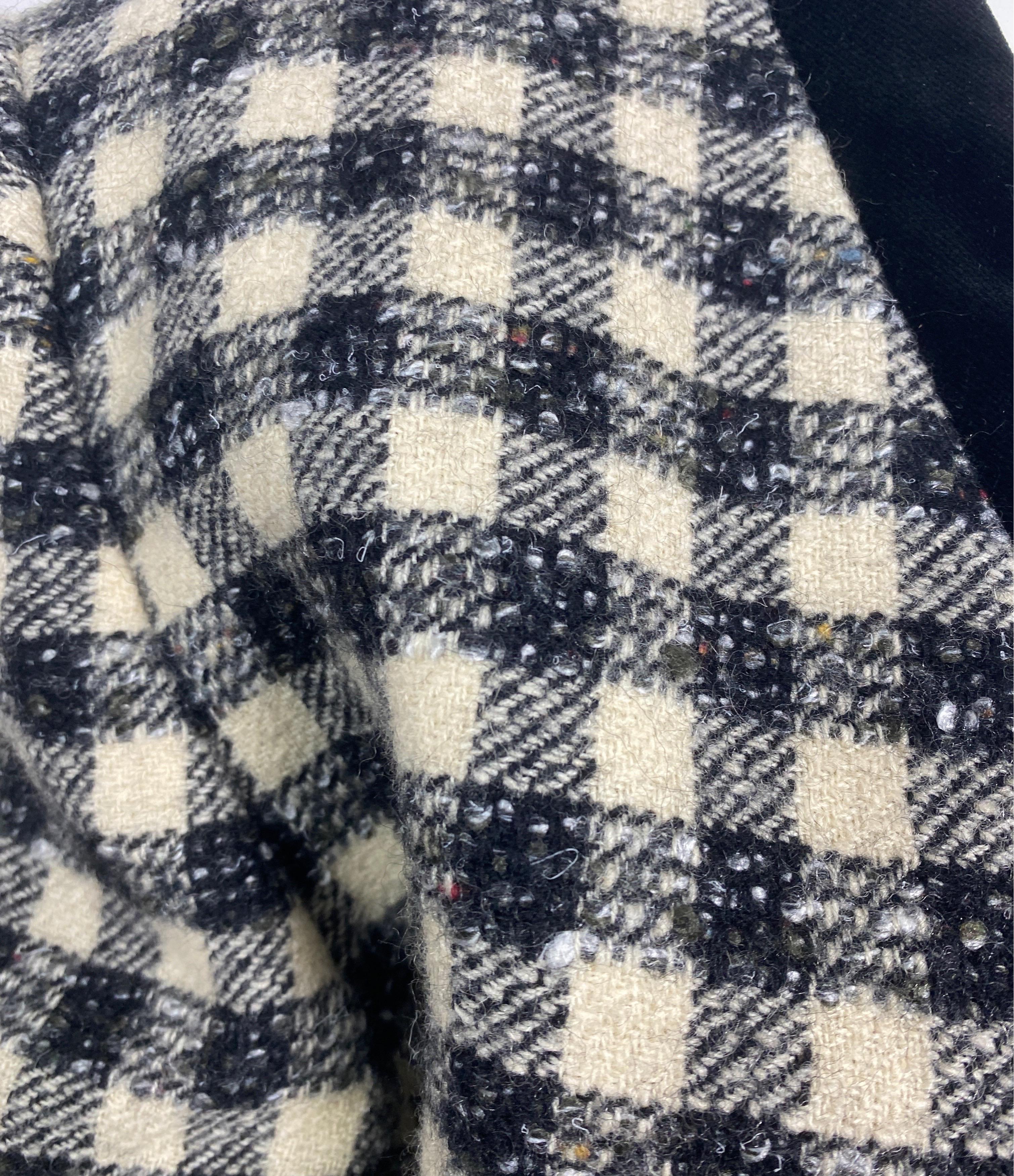 Women's or Men's Giorgio Armani 1990’s Black and Ivory Tweed and Velvet Checkered Jacket -Size 46 For Sale