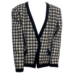Giorgio Armani 1990's Schwarz und Elfenbein Tweed und Samt karierte Jacke - Größe 46