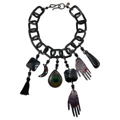 Giorgio Armani 1990s Black Resin & Glass Charm Necklace