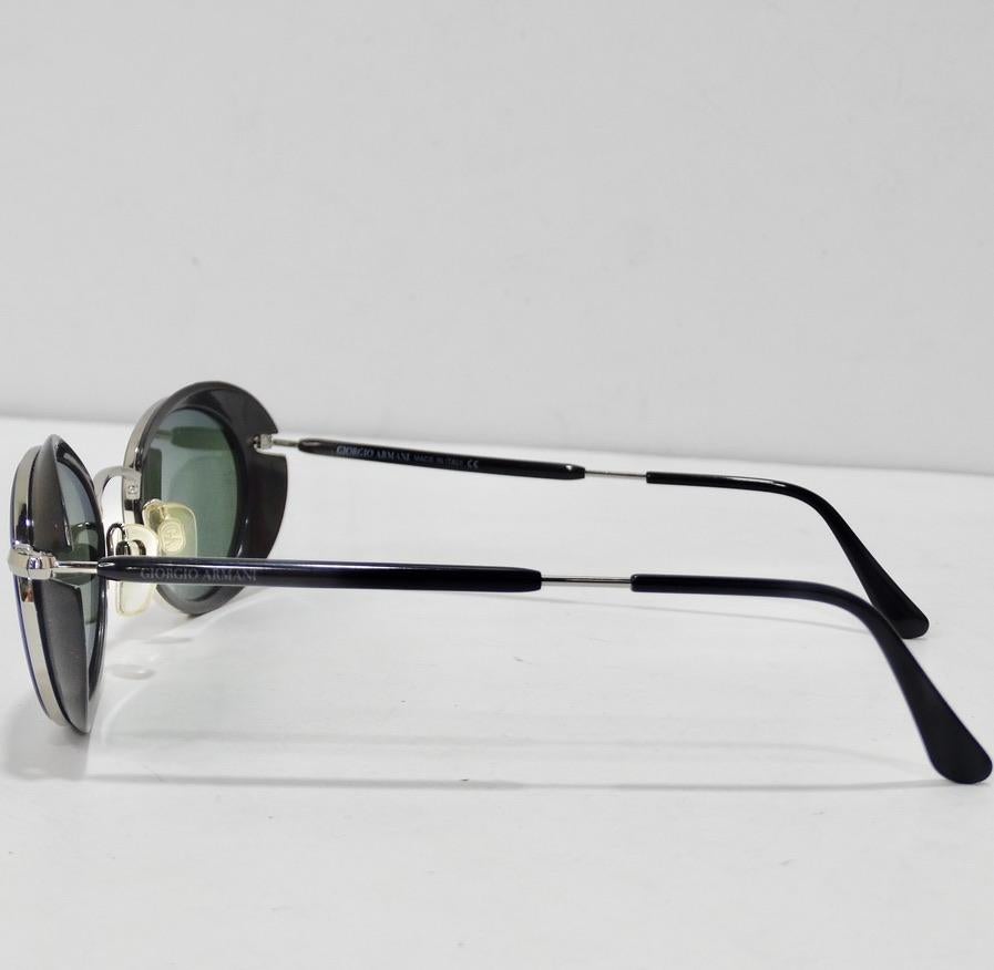 Gray Giorgio Armani 1990s Black Silver Sunglasses For Sale