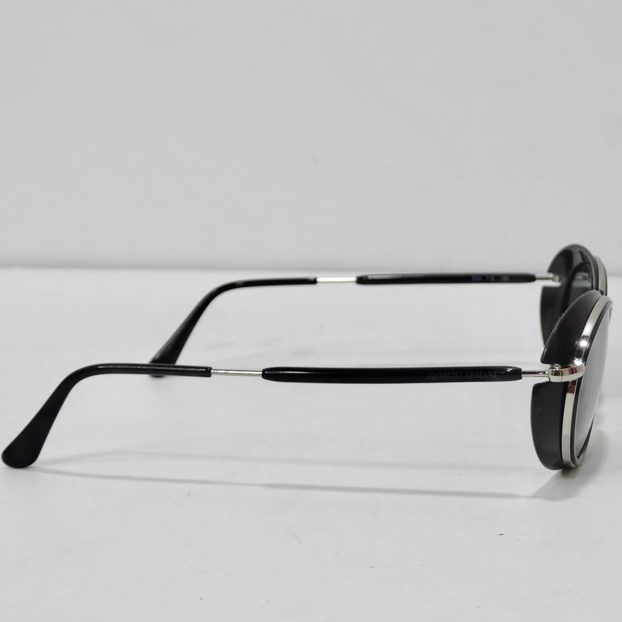 Giorgio Armani 1990 Lunettes de soleil noires et argentées en vente 1