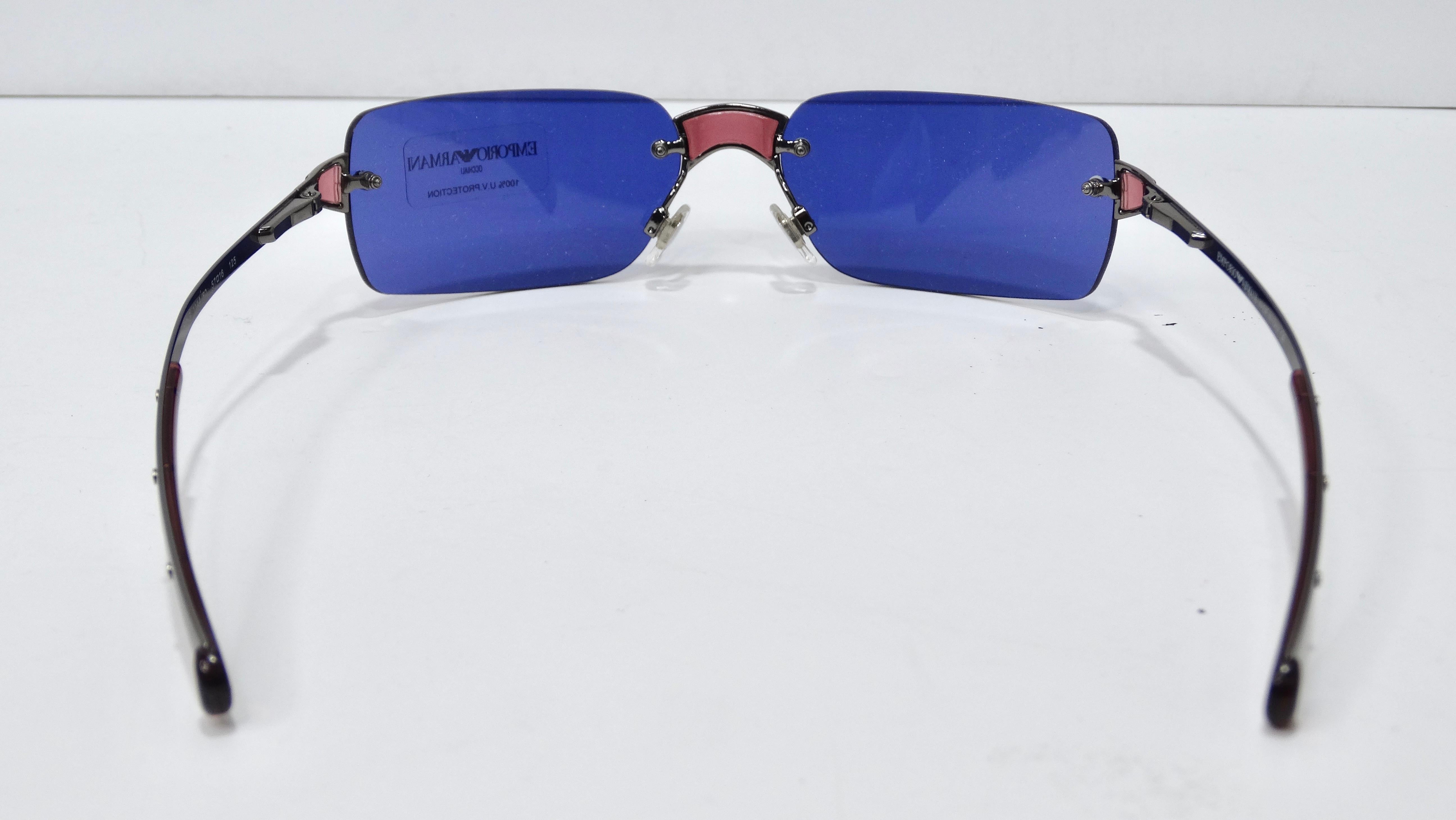 Giorgio Armani 1990's Rare Pink/Purple Rectangle Sunglasses For Sale 1