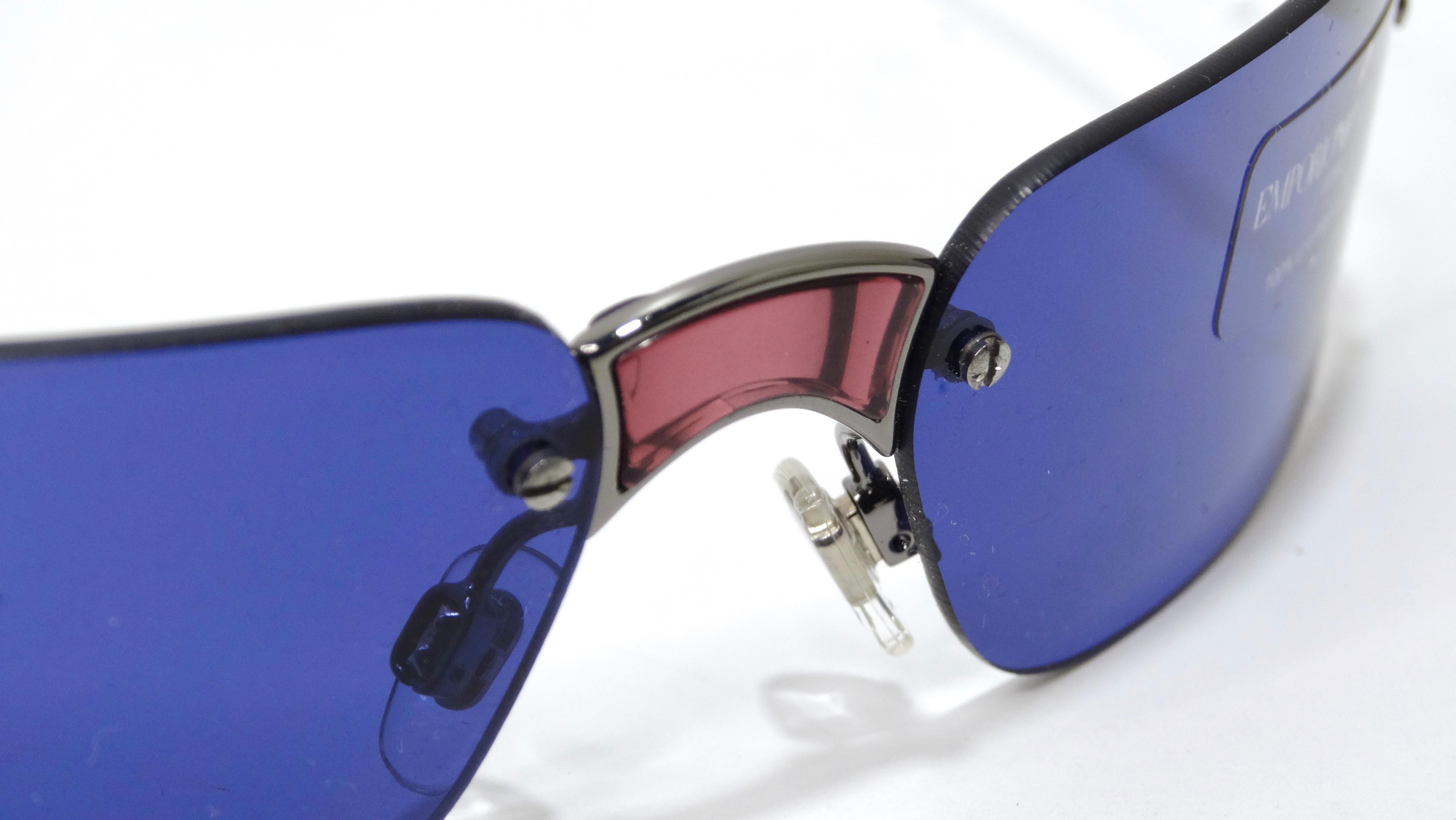 Giorgio Armani 1990's Rare Pink/Purple Rectangle Sunglasses For Sale 3