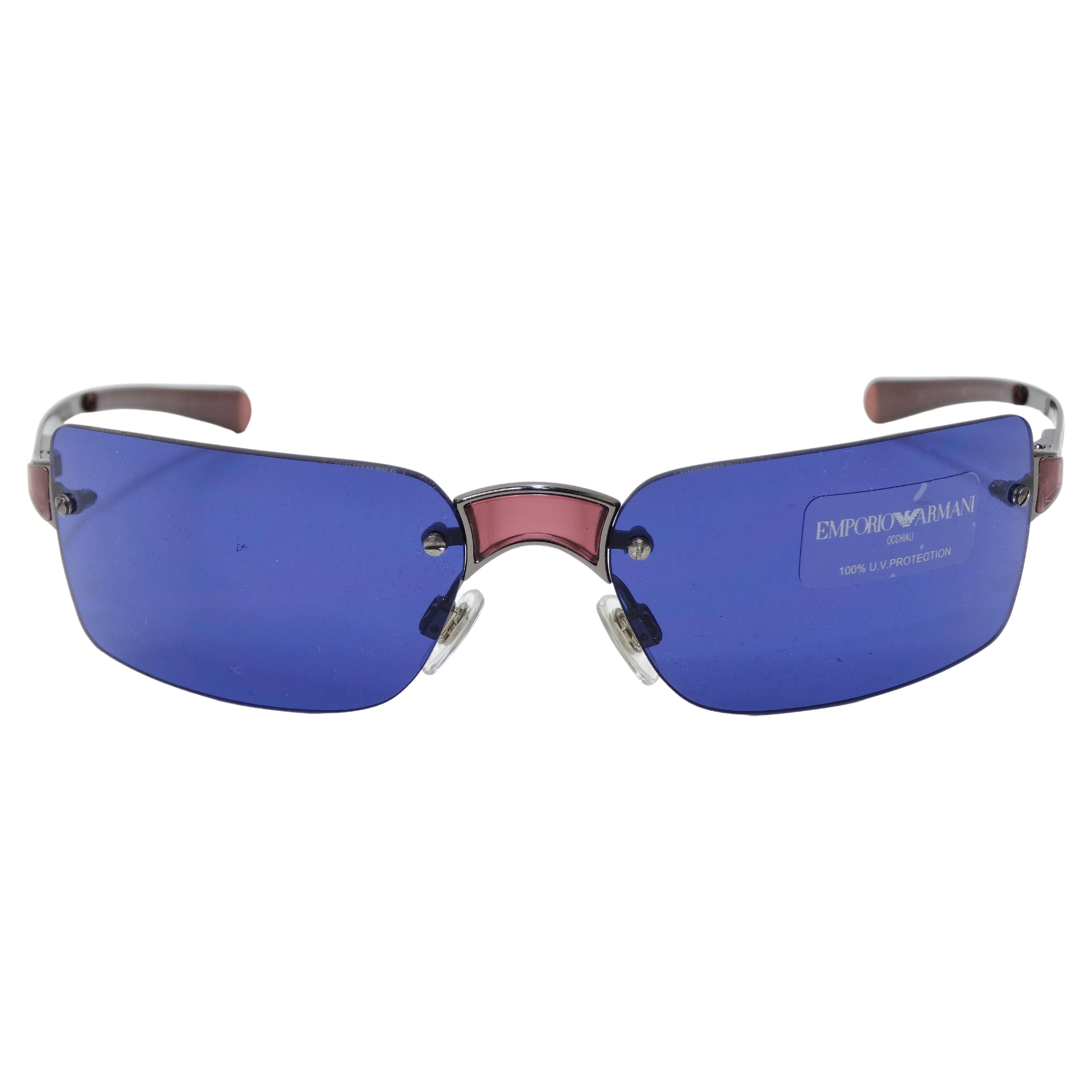 Giorgio Armani 1990's Rare Pink/Purple Rectangle Sunglasses For Sale