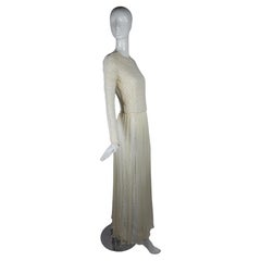 Giorgio Armani 1995 Ivory Beaded Lace & Pleated Silk Two-Piece Set