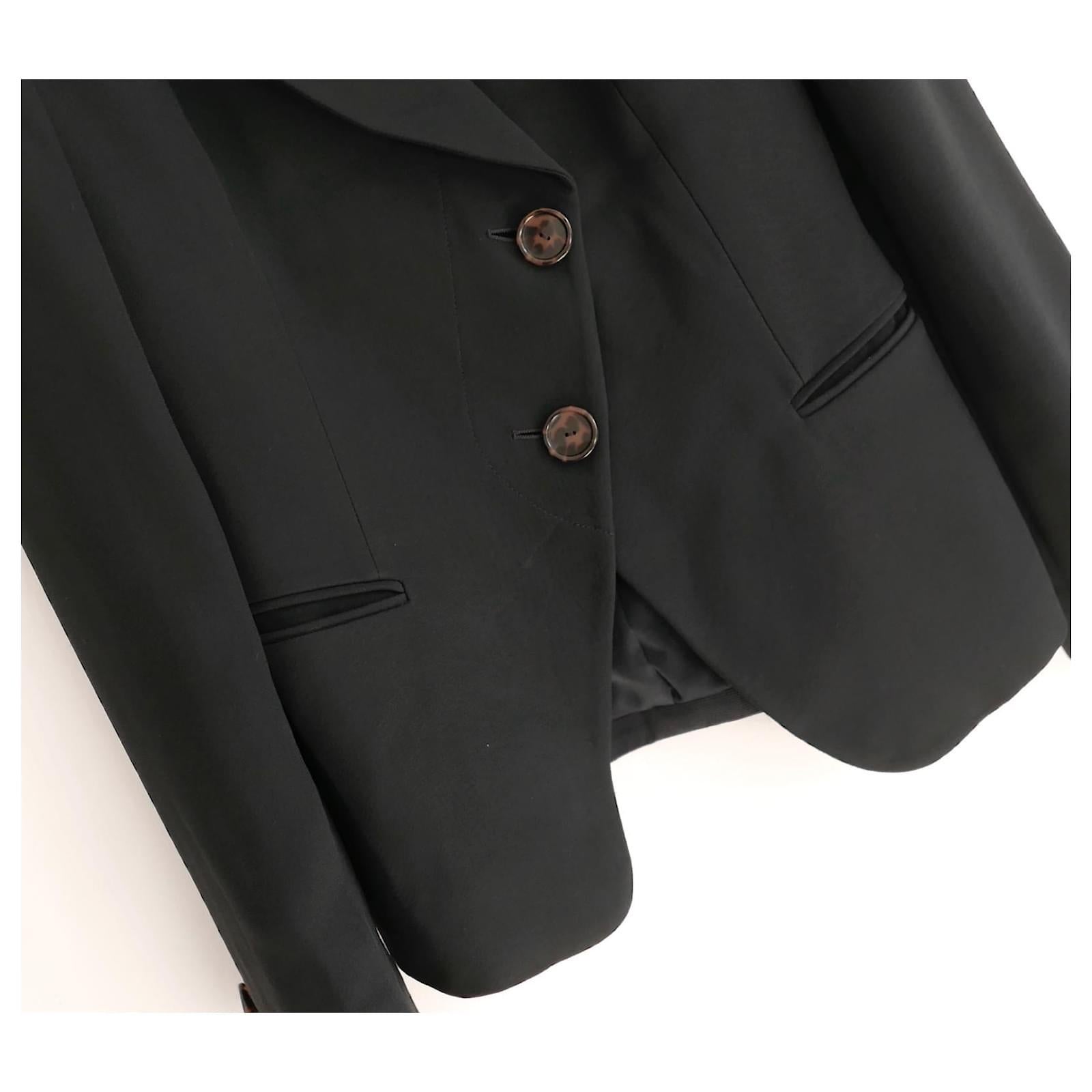 Super on trend, archival 2000s Giorgio Armani slouchy blazer jacket. Worn once. Made from smooth black viscose mix crepe with satin lining. Superbly tailored with an oversized cut, asymmetric lined button front, padded shoulders, welt pockets and