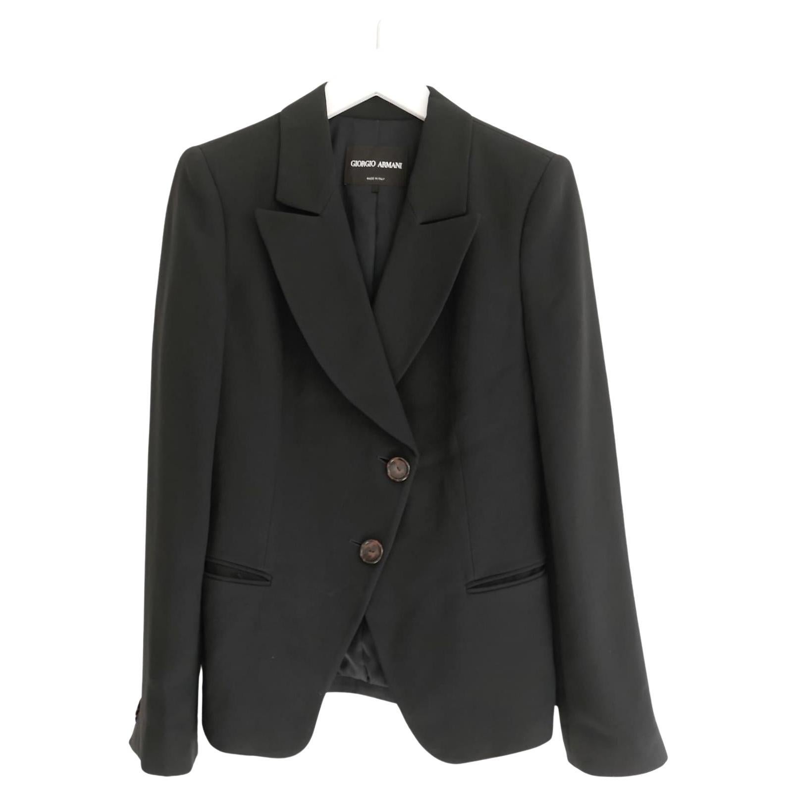 Giorgio Armani 2000s Black Slouchy Asymmetric Button Blazer Jacket For Sale