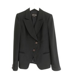 Giorgio Armani 2000s Black Slouchy Asymmetric Button Blazer Jacket