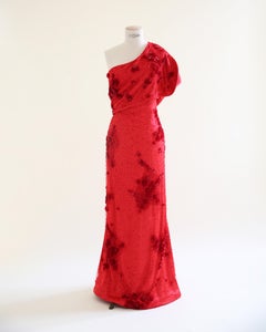 Giorgio Armani 2010 red one shoulder embellished floral silk dress gown IT 46
