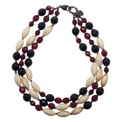 Giorgio Armani 3 Strand Beaded Choker Necklace