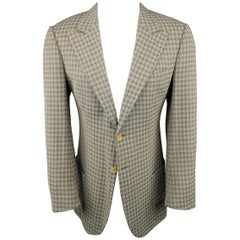 GIORGIO ARMANI 40 Tan 
Gray Houndstooth Silk / Cotton Peak Lapel Sport Coat