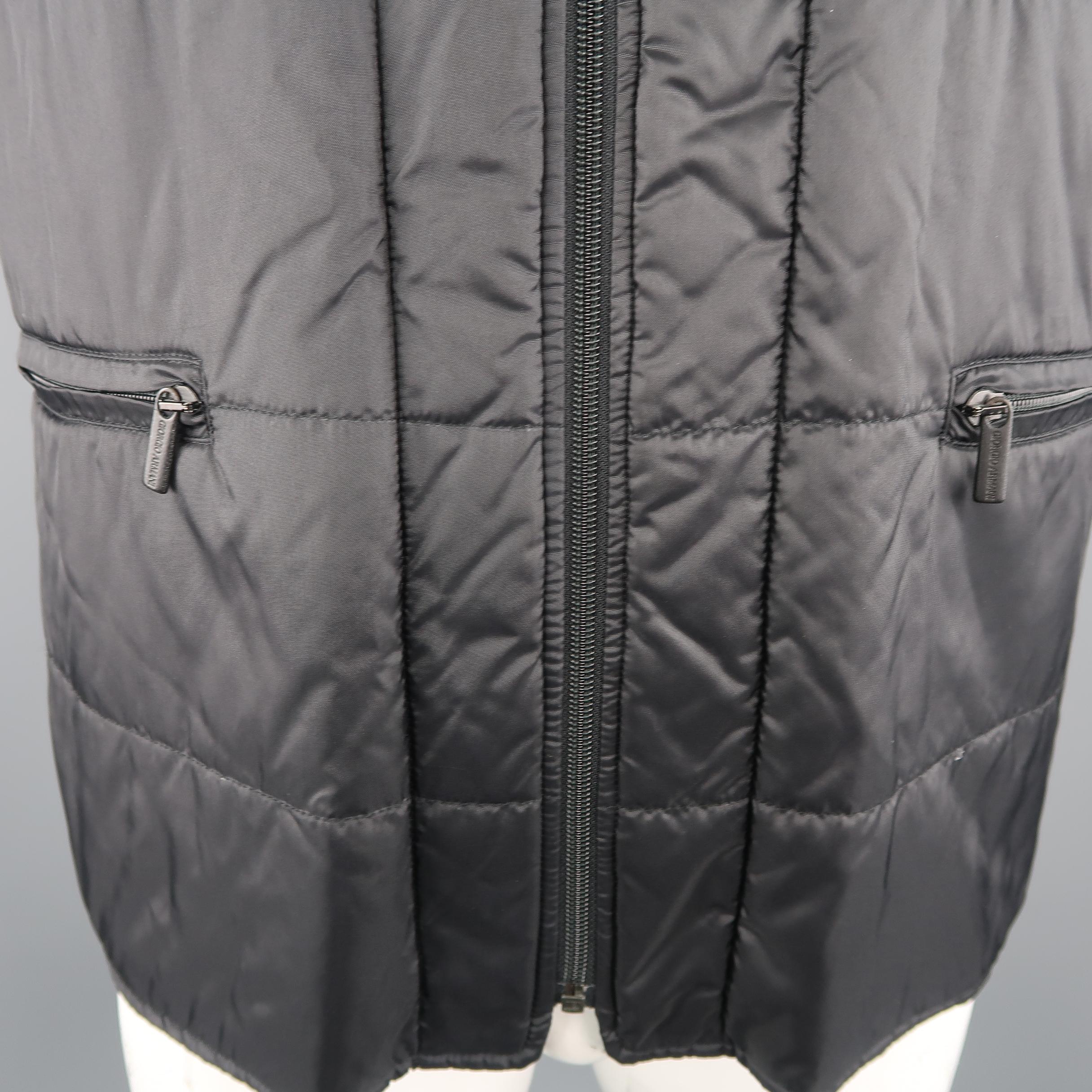 GIORGIO ARMANI 42 Black Quilted Nylon Zip Out Hood Vest In Good Condition In San Francisco, CA