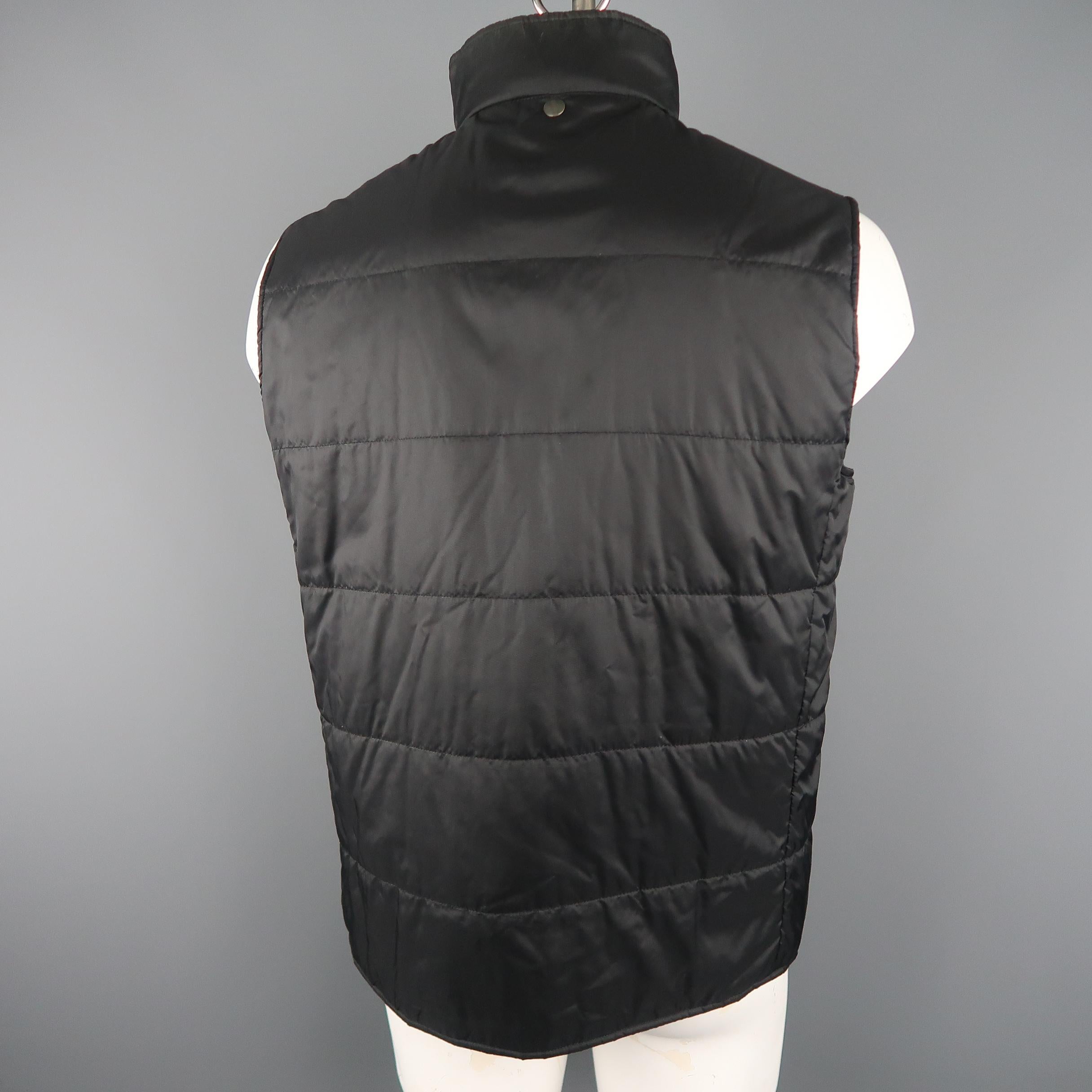 GIORGIO ARMANI 42 Black Quilted Nylon Zip Out Hood Vest 1