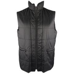 GIORGIO ARMANI 42 Black Quilted Nylon Zip Out Hood Vest