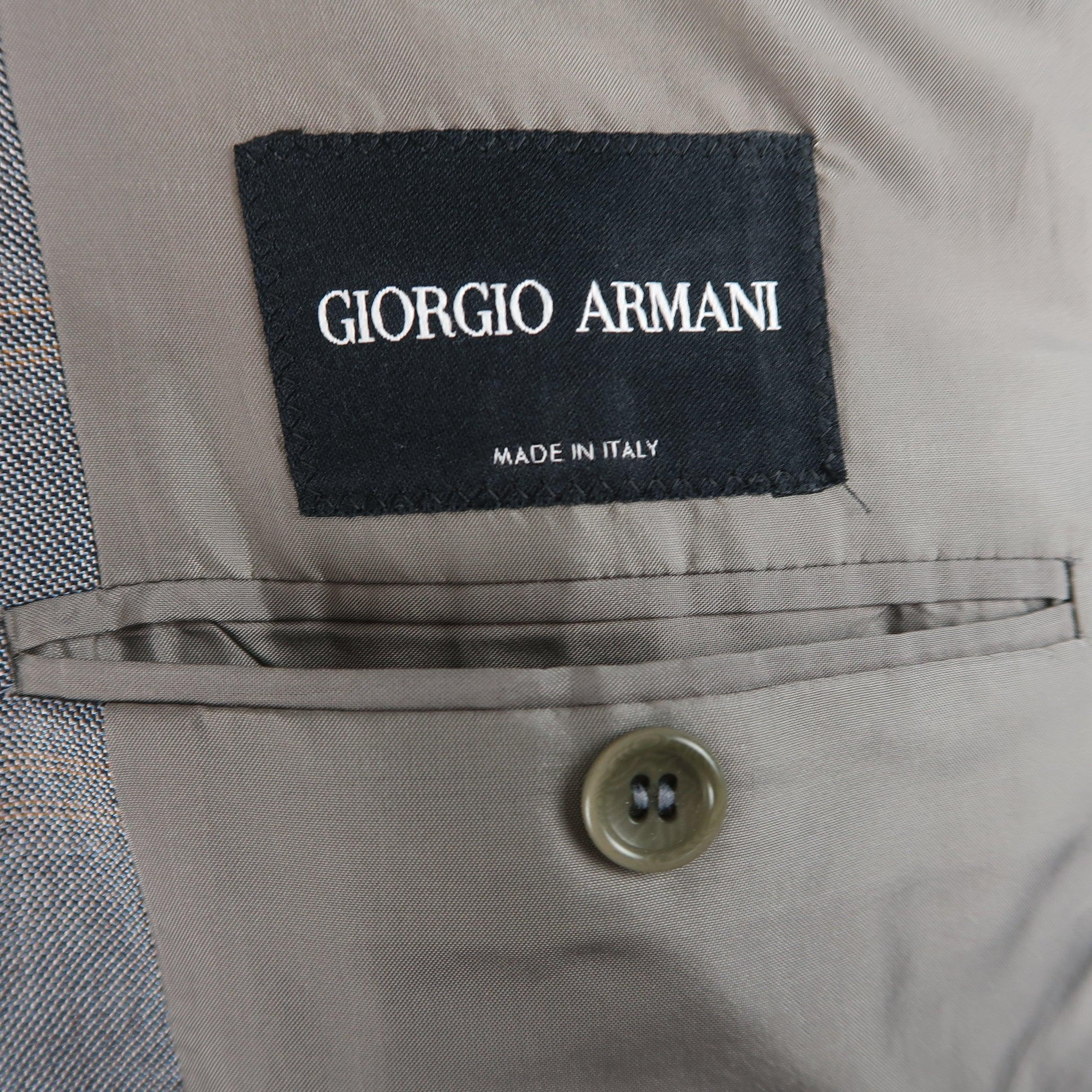 GIORGIO ARMANI 42 Long Grey & Orange Window Pane Wool / Silk Sport Coat For Sale 2