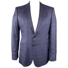 GIORGIO ARMANI 42 Navy Plaid Wool Notch Lapel Sport Coat