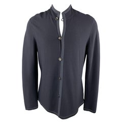 GIORGIO ARMANI 42 Navy Wool Blend Nehru Collar Jacket